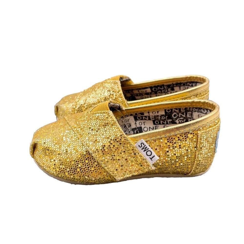 Toms Classic flat gold glitter sparkly baby shoes T5